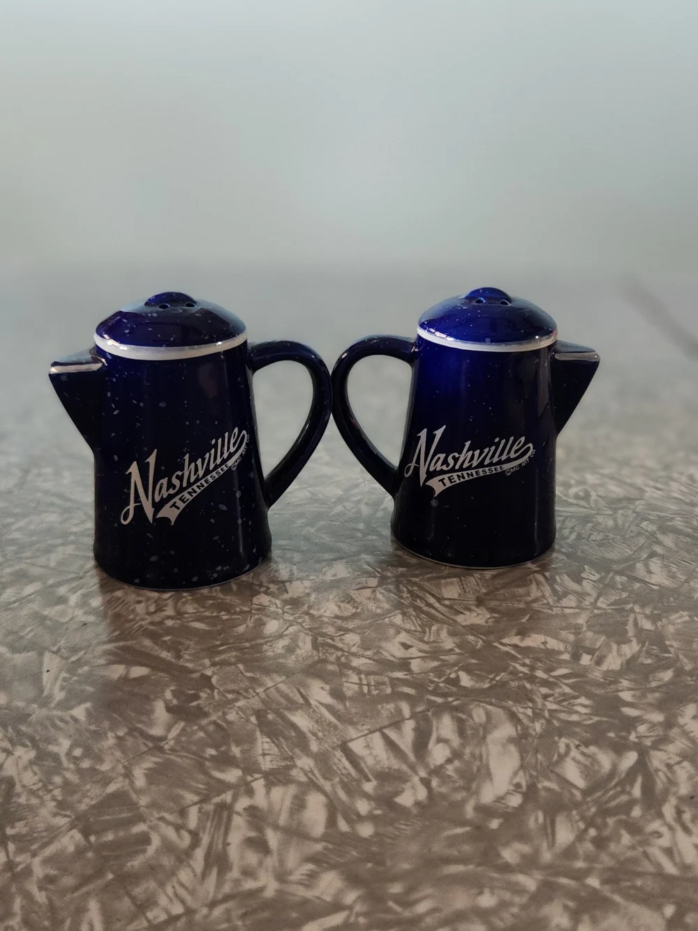 Source Unknown Navy Blue Nashville Ceramic Salt and Pepper Set